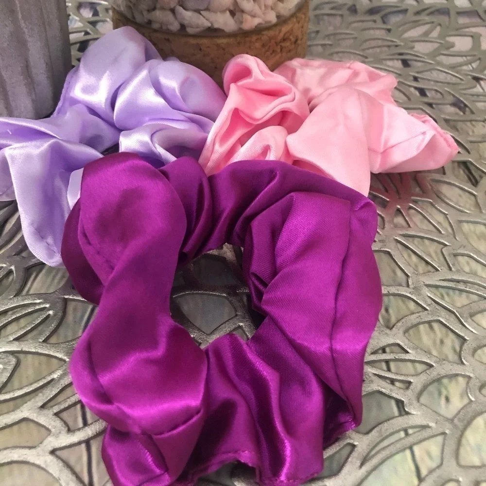 3 New Silk Scrunchies Purple, Lilac, Pink colors